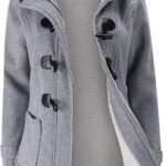 JiangWu Womens Fashion Horn Button Fleece Thicken Coat with Hood Winter Warm Jacket